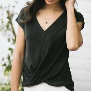 Black Twisted-Hem Chiffon Top — NWT